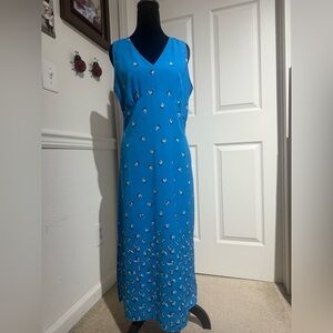 LOFT Blue Sleeveless Maxi Dress with Pattern